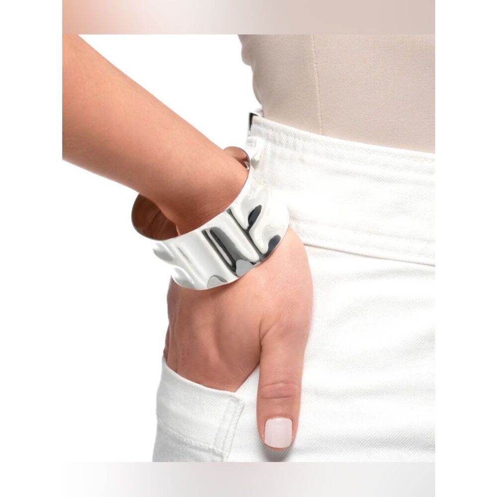 Mayamar silver Hammered Sculpted Wide Cuff Bracelet
